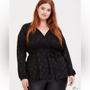 torrid shimmering skull jacquard surprise long sleeve blouse